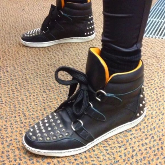 Sandro Albatorock studded leather high top chunky dunk lace up trainer sneakers - Picture 1 of 15